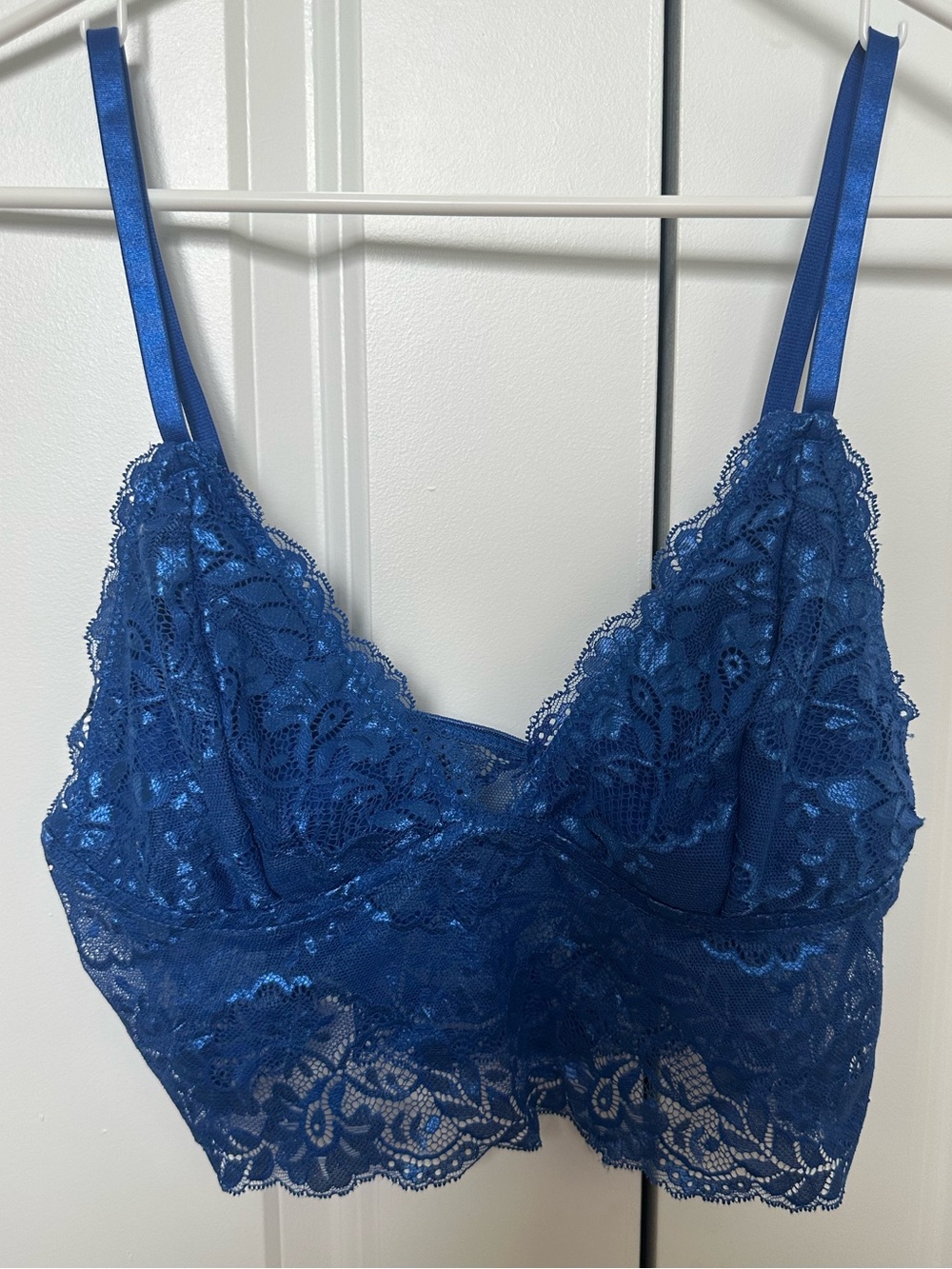 Blue lace bralette with adjustable straps